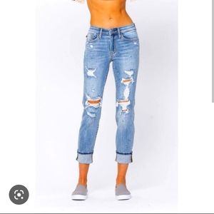 JUDY BLUE Distressed Boyfriend Jeans Size 7 Medium Blue